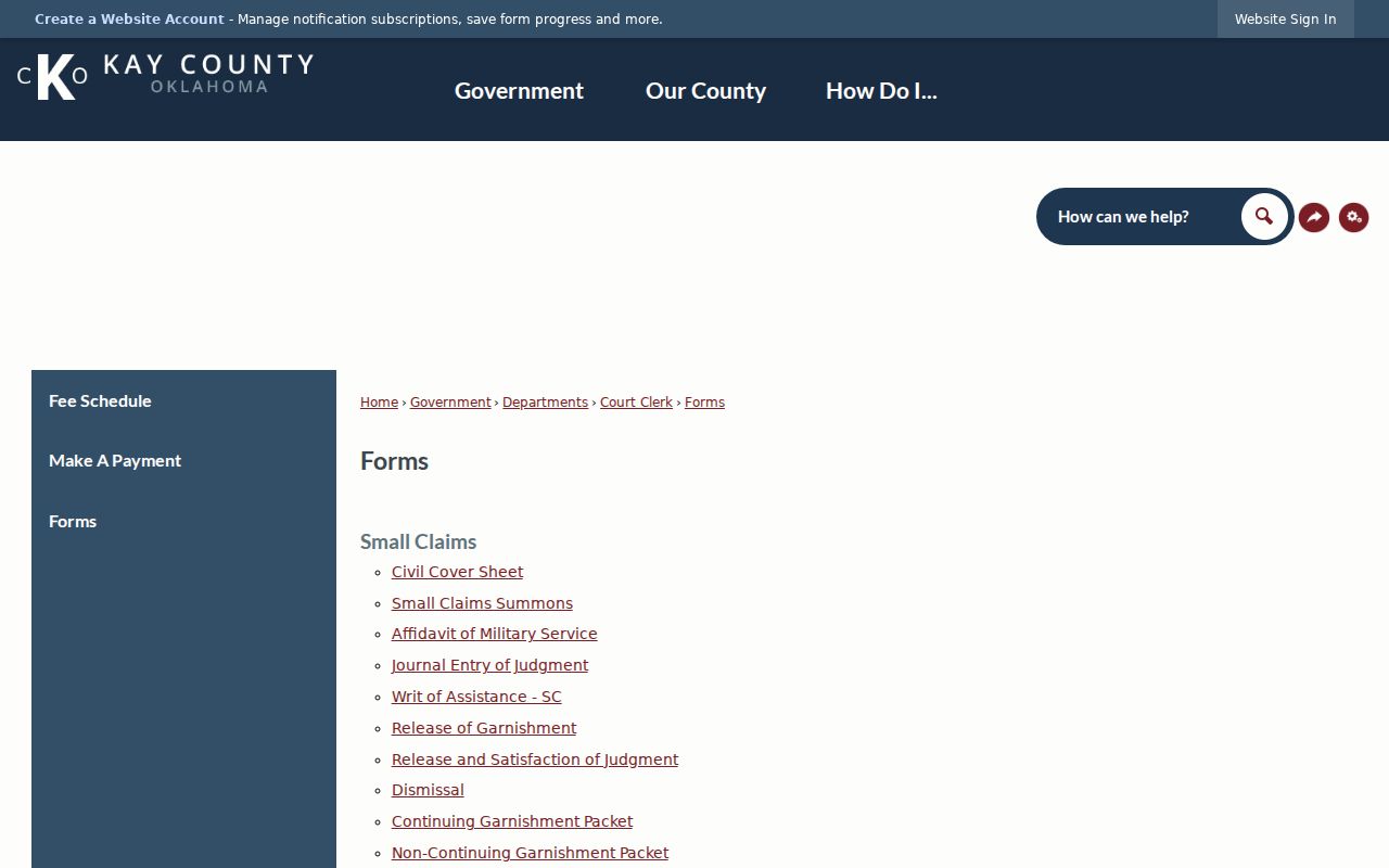Kay County warrant search, county forms and records-request context