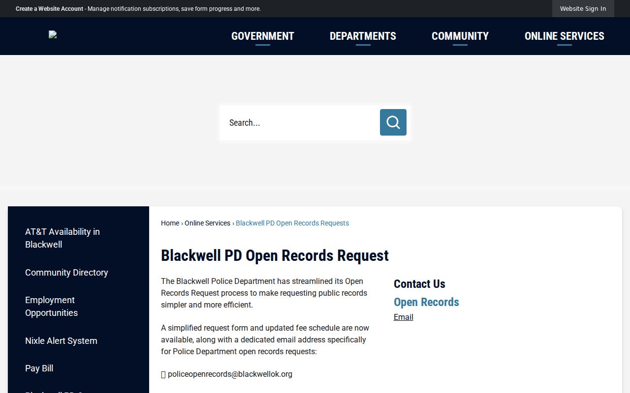 Kay County warrant records, Blackwell Police open-records request route