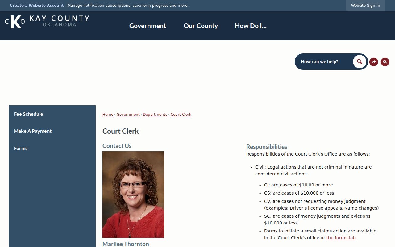 Kay County warrant records, Court Clerk contact and case-tracking information